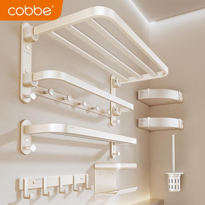 卡贝毛巾架免打孔卫生间浴巾架浴室置物架子套装太空铝浴巾置物架