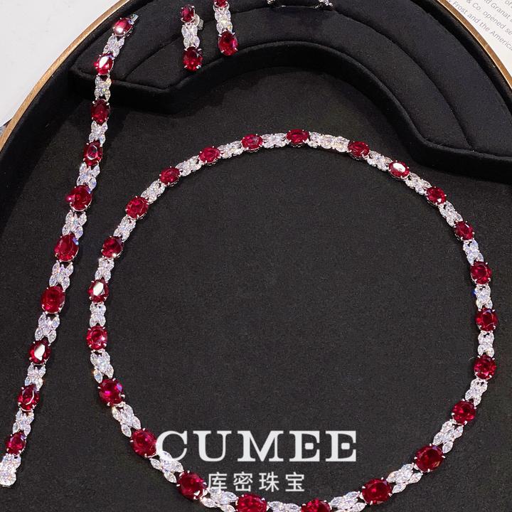 Cumee 吊坠925银 高贵典雅 培育合成红宝925银镀金戒指手链项链