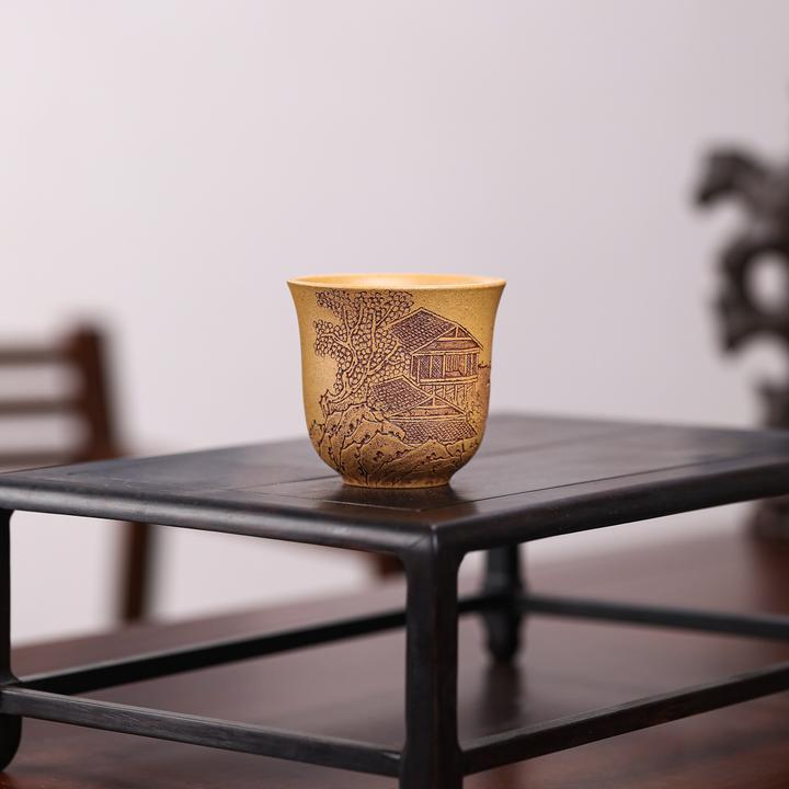 手工杯 | 宜兴紫砂  九斋建筑刻绘主人杯