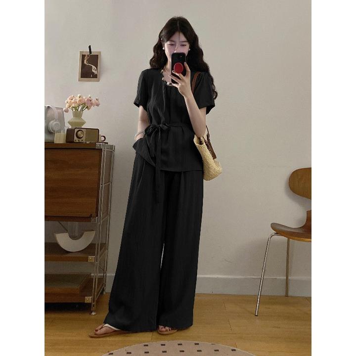 大码女装胖mm夏新款2025韩系气质设计感衬衫阔腿裤套装高级两件套