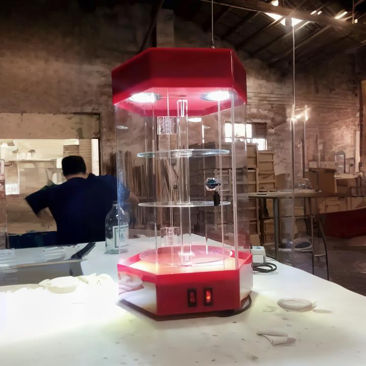 亚克力旋转展示柜台球室桌球室置物多层物品展示陈列货架带玻璃