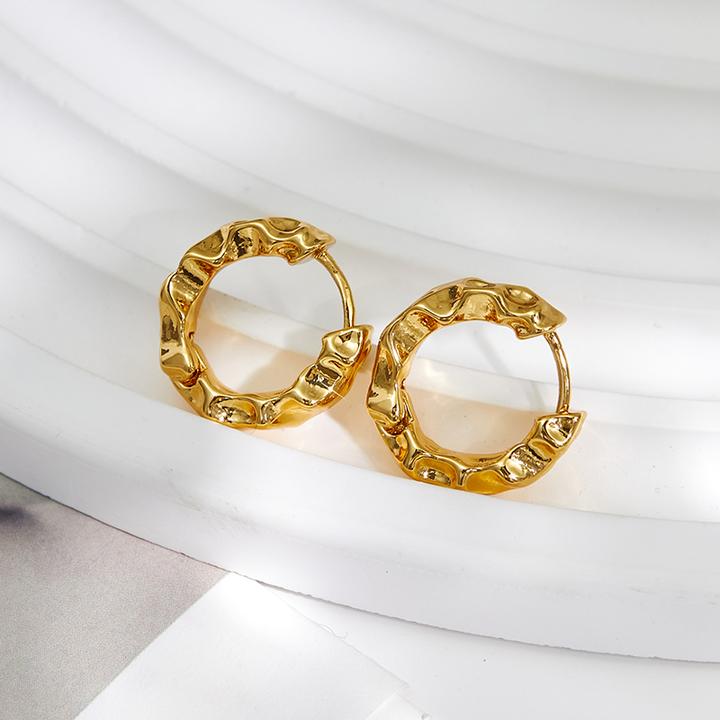 铜合金耳饰 小众设计感个性圈圈冷淡风熔岩凹凸肌理韩版轻奢扣ins