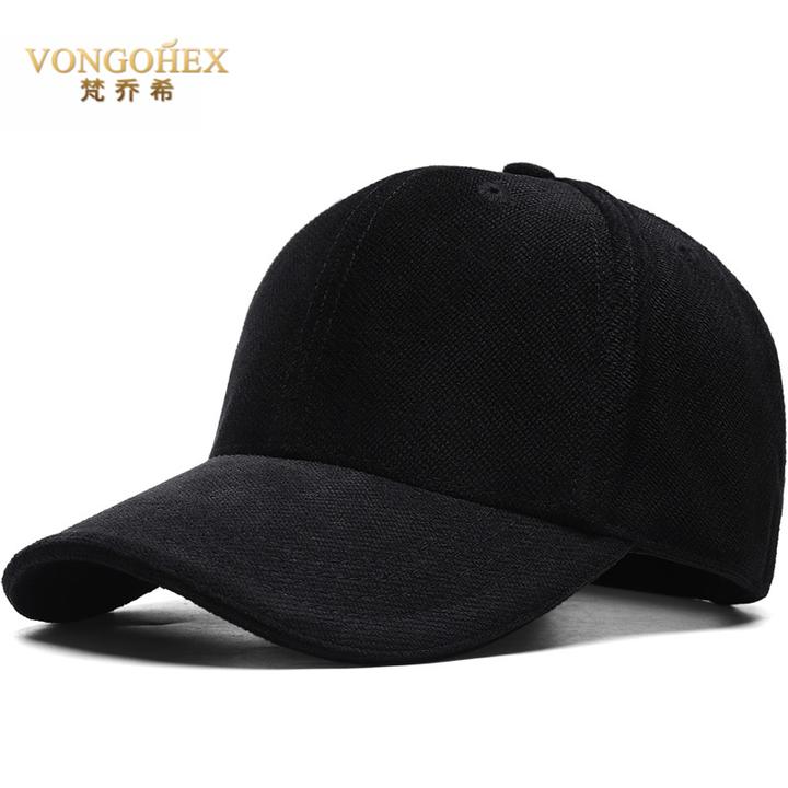 VONGOHEX后封口棉绒帽子男冬季加绒加厚保暖鸭舌帽大头围棒球帽