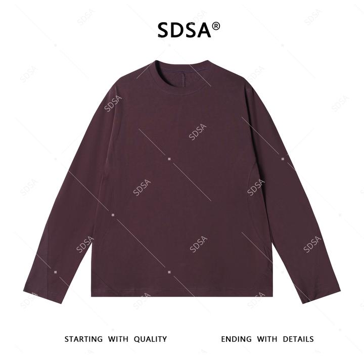 SDSA男士2025新款轻奢痞帅男装拼接纯色圆领长袖T恤百搭时尚上衣