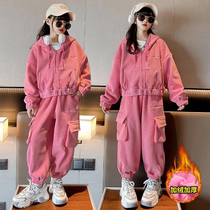 巴拉扣扣女童套装秋冬装加绒2025新款中大童洋气加厚休闲两件套杨
