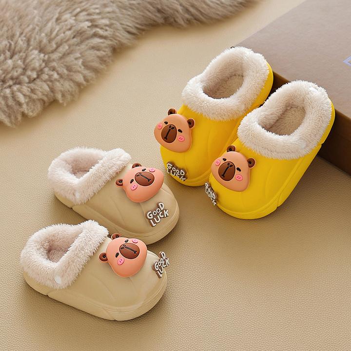 宝宝冬季卡皮巴拉棉拖鞋加绒加厚可拆卸防水防滑儿童可爱棉拖鞋