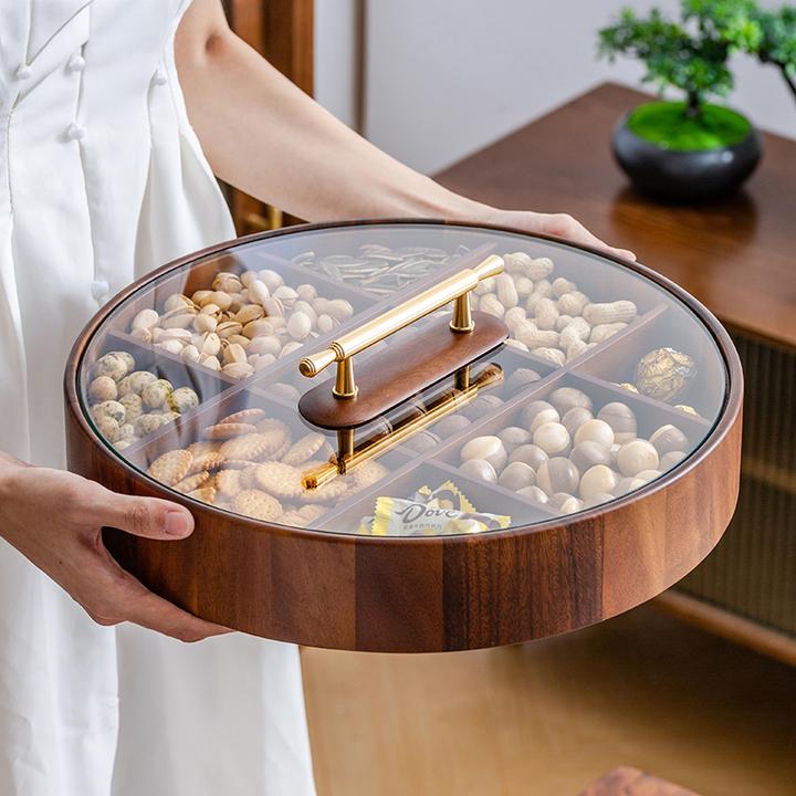 新中式轻奢高档干果盒客厅茶几家用实木坚果糖果收纳盒精致水果盘