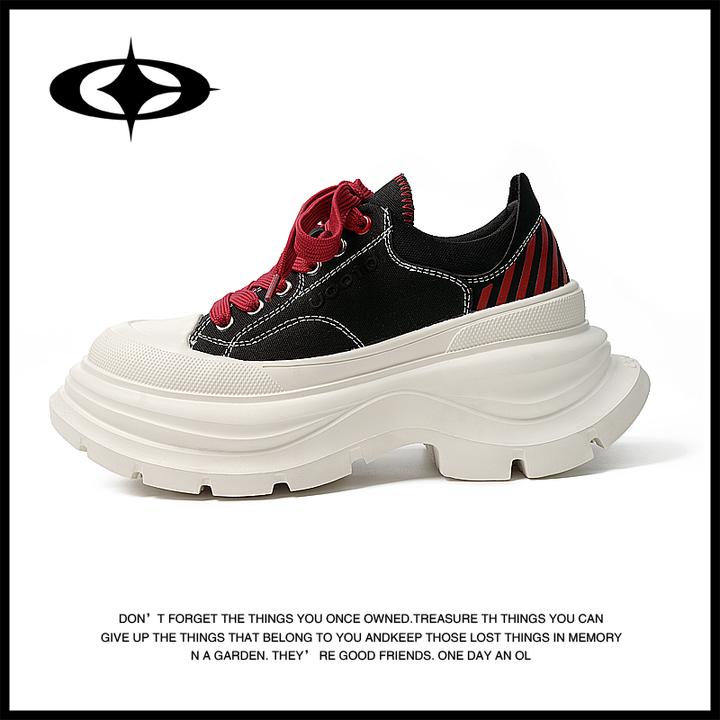 Uootd帆布鞋男厚底增高休闲板鞋夏季系带百搭高街男鞋时尚情侣鞋