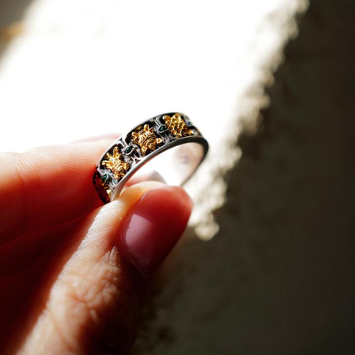 925银戒指 八宝银开口戒指小众珠宝首饰品时尚高级感配饰银饰