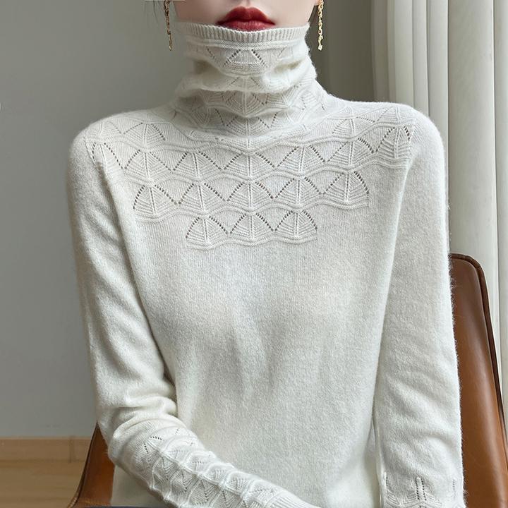 秋冬新款一线成衣堆堆领镂空针织衫套头打底上衣百搭修身毛衣女