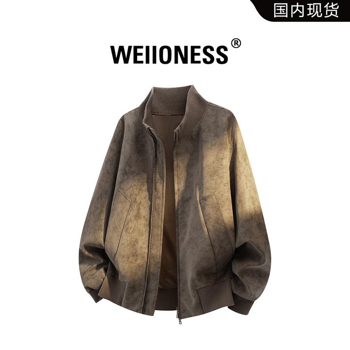 WEIIONESS扎染潮流宽松夹克男秋冬百搭设计感外套轻奢高级感男装