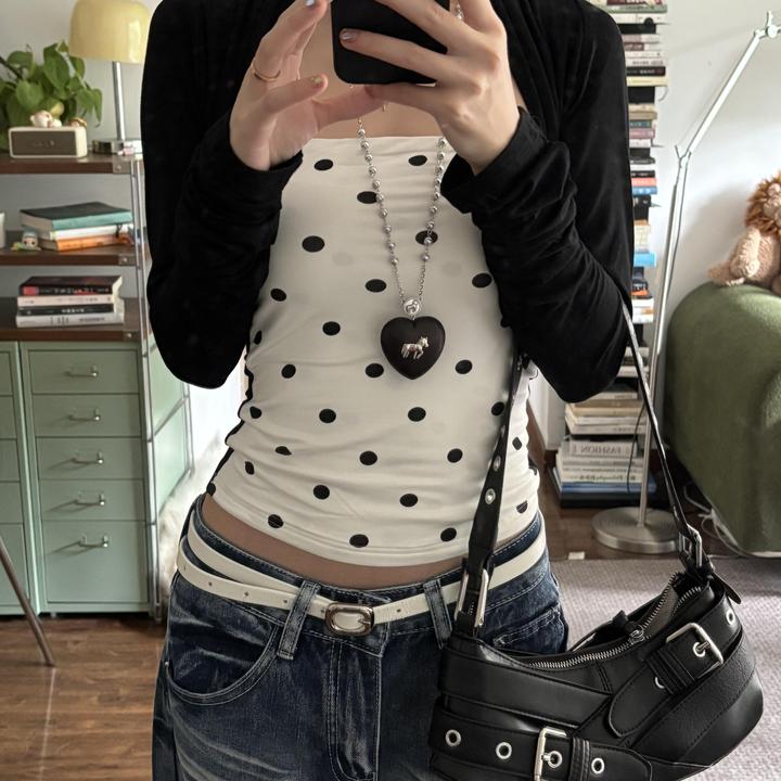 twomillion假两件坎肩抹胸针织上衣女早秋设计感印花长袖T恤女