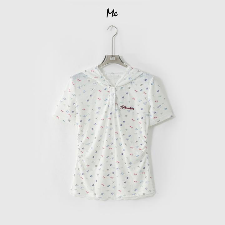 ME【奶糖少女】亚麻混纺Q弹艺术印花显瘦舒适时尚百搭T恤MESS6472