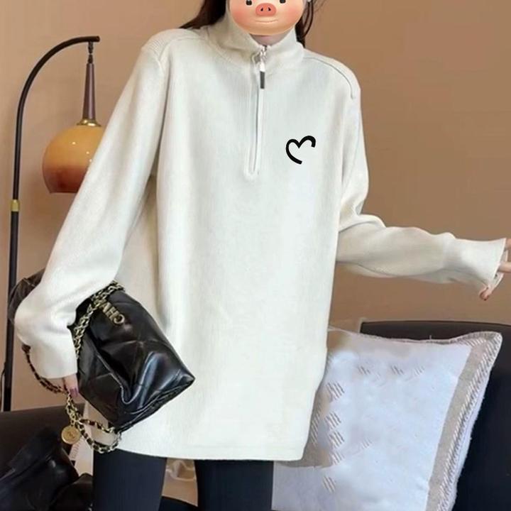 秋冬中长款半拉链高领韩版加绒加厚衣服内搭打底衫德绒长袖T恤女