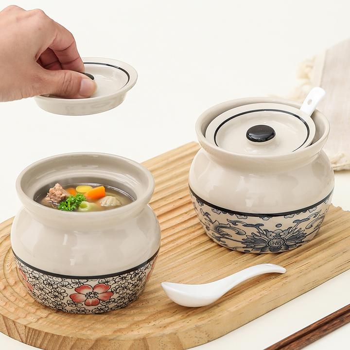 瓦罐炖盅隔水炖一人食蒸蛋炖罐带盖汤罐中式沙县小吃陶瓷煨汤汤盅