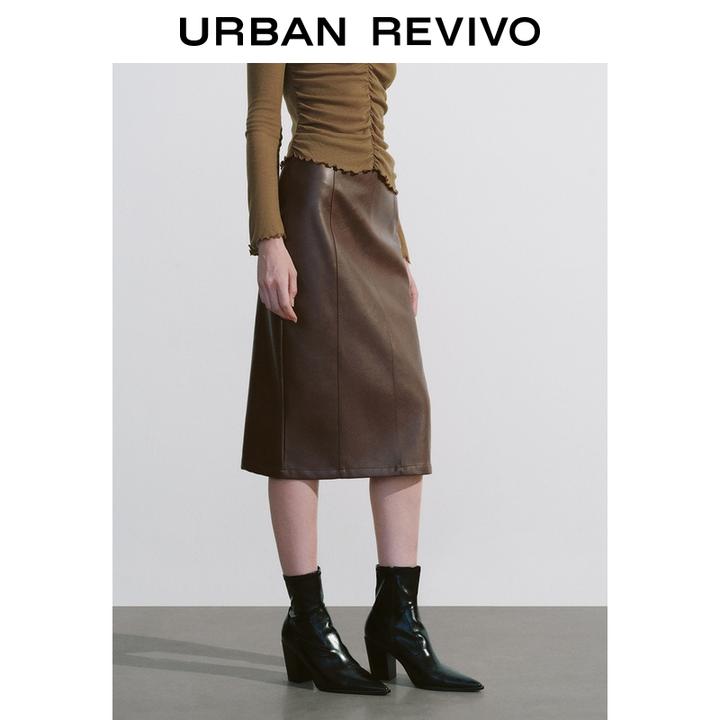 UR2025秋季新款女装复古气质摩登拉链后开衩半裙UWH550056+
