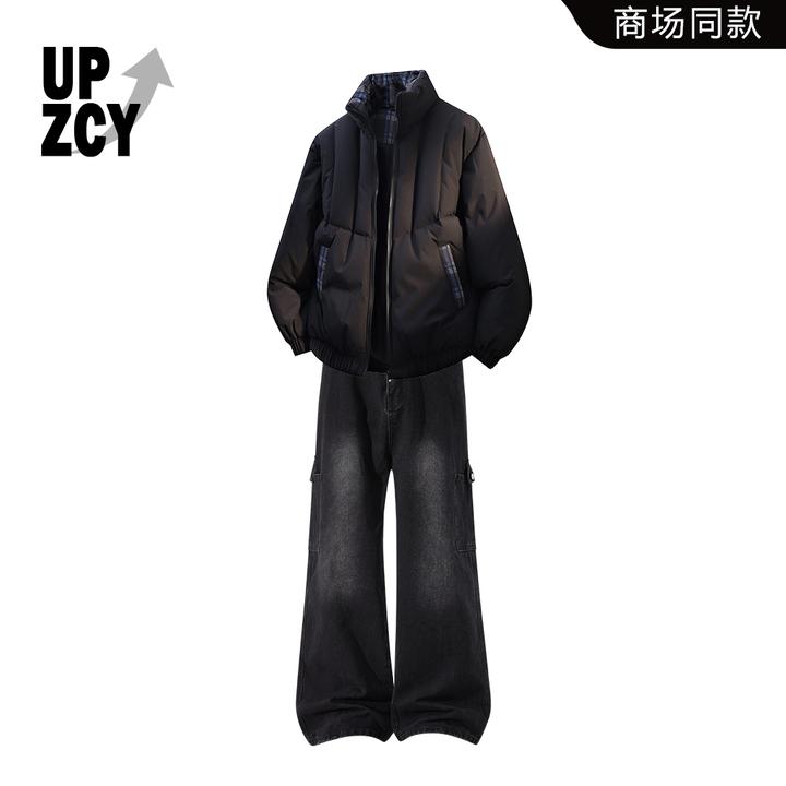 UPZCY美式潮流立领面包服棉服外套2025冬季新款水洗做旧牛仔裤男
