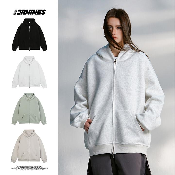 FORNINES美式新款开衫卫衣春秋连帽宽松休闲运动百搭春秋纯白外套