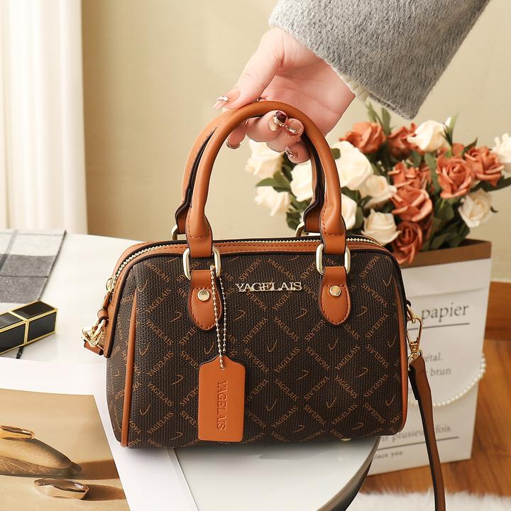 手提包女2025新款高级感时尚印花波士顿包复古撞色包包通勤斜挎包