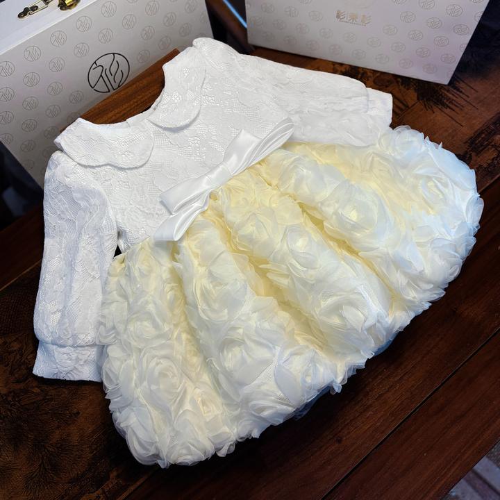 周岁女宝礼服冬生日宴抓周衣服白色加绒女孩蓬蓬公主裙女童拜年服