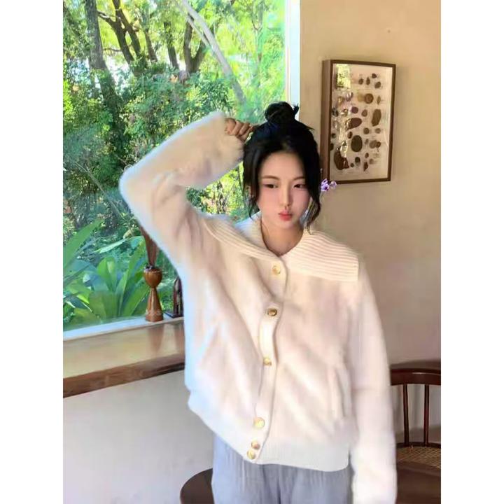 qdqd米白色甜美可爱大翻领环保皮草秋冬季新款白色皮毛一体外套女