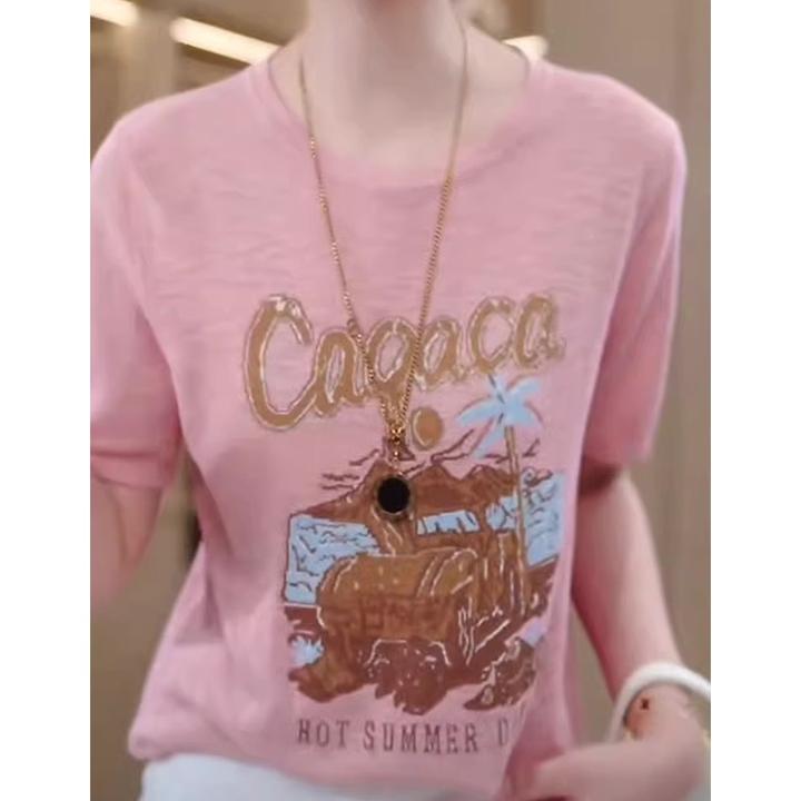 韩版字母印花短袖T恤女2025夏季新款休闲百搭宽松显瘦上衣潮0991