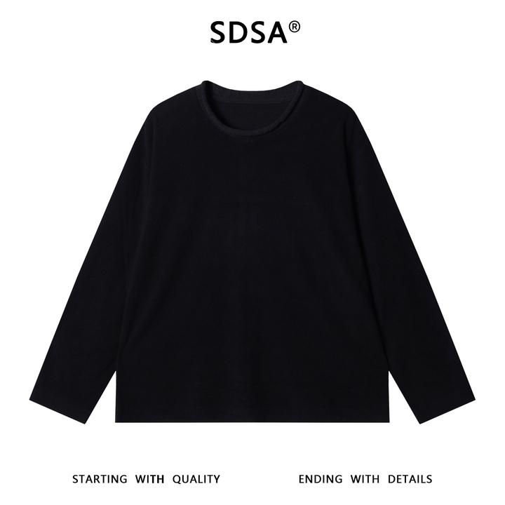SDSA男士秋冬新款痞帅男装宽松休闲纯色卷边领针织长袖T恤网红款