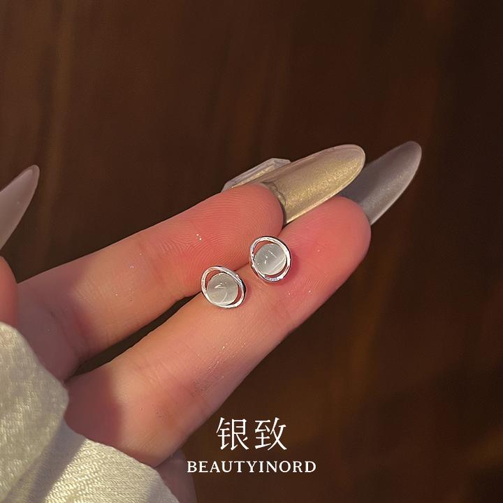 足银耳饰 999银猫眼耳环女2025新款爆款小众轻奢养耳洞高级感耳钉