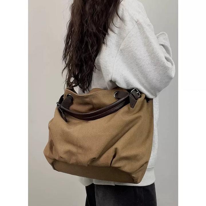 美式帆布包托特女包2025新款通勤手提单肩斜挎包大容量休闲复古包