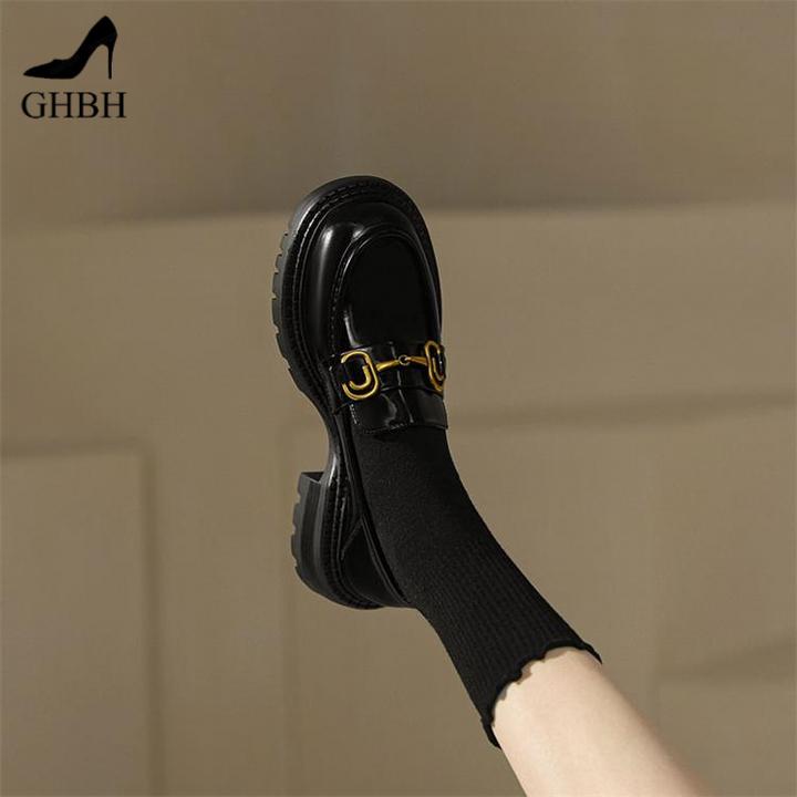 店主强推！舒服到爆炸！复古金属扣圆头厚底单鞋中跟乐福鞋小皮鞋