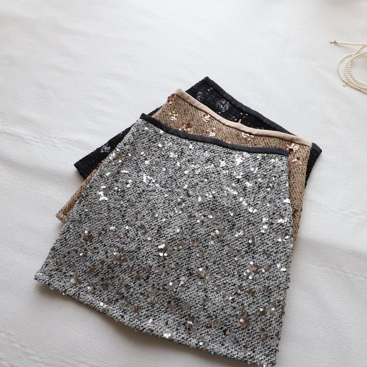 2025春季新小香风亮片半身裙女气质高腰a字短裙包臀裙3224时尚
