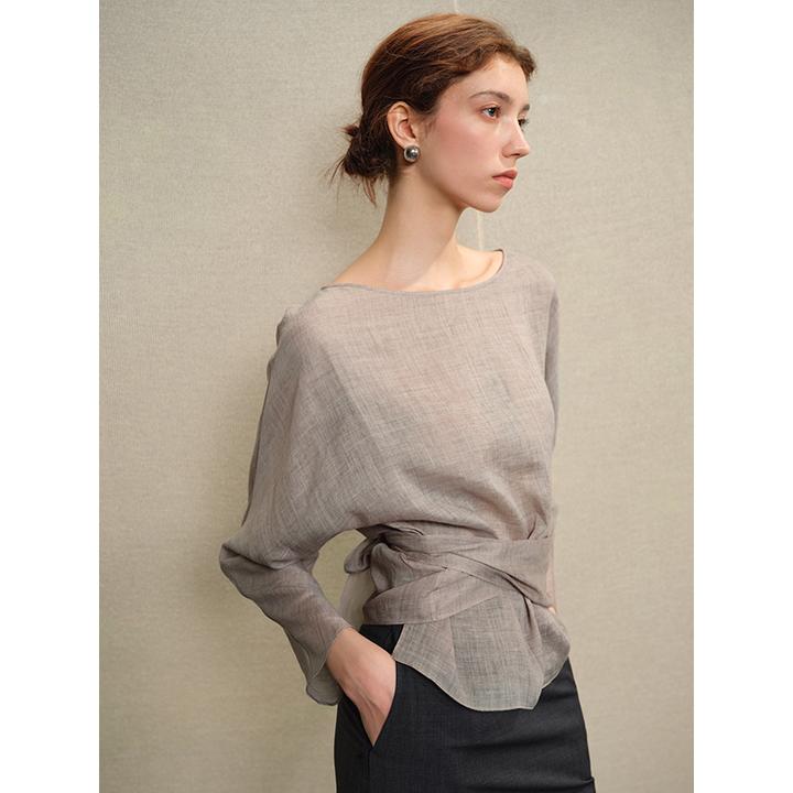 Mix Selection｜曲缦 天丝苎麻温柔气质一字领上衣2025秋MSCJY0679