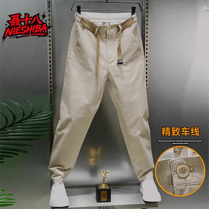 2025个性新款潮牌浅卡其男士休闲裤宽松直筒裤子青年百搭长裤痞帅
