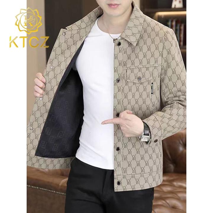 KTCZ夹克外套男士2025春秋季时尚休闲提花茄克衫翻领工装上衣服潮