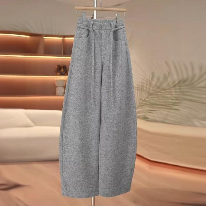 羊毛休闲弯刀裤女子2025年秋冬新款显瘦加厚香蕉裤高腰休闲阔腿裤
