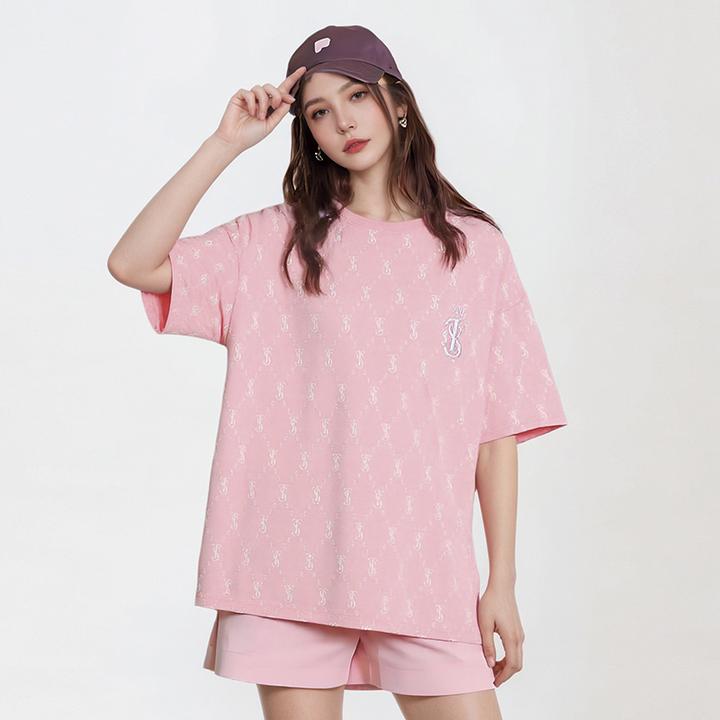 潮牌情侣款运动短袖衫2025夏新款男女纯棉宽松老花满印中长款T恤