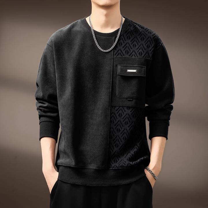 美式复古磨毛提花拼接卫衣男士秋冬新款重磅潮牌圆领休闲加绒上衣