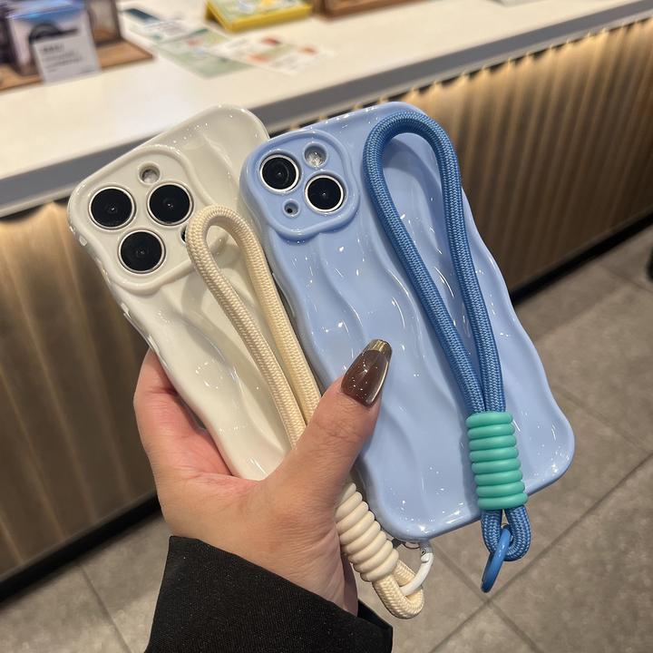 ins风波浪纹褶皱适用iPhone16手机壳软15promax/14/13/12/11蓝色