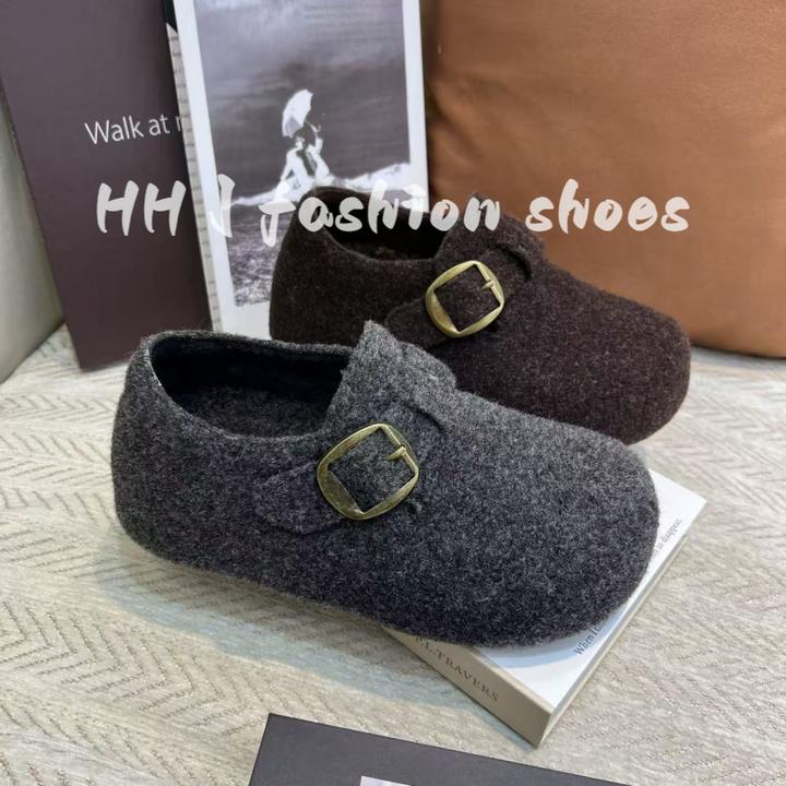 内增高小个子加绒勃肯鞋女2025新款秋冬季保暖棉鞋灰色毛毛博肯鞋