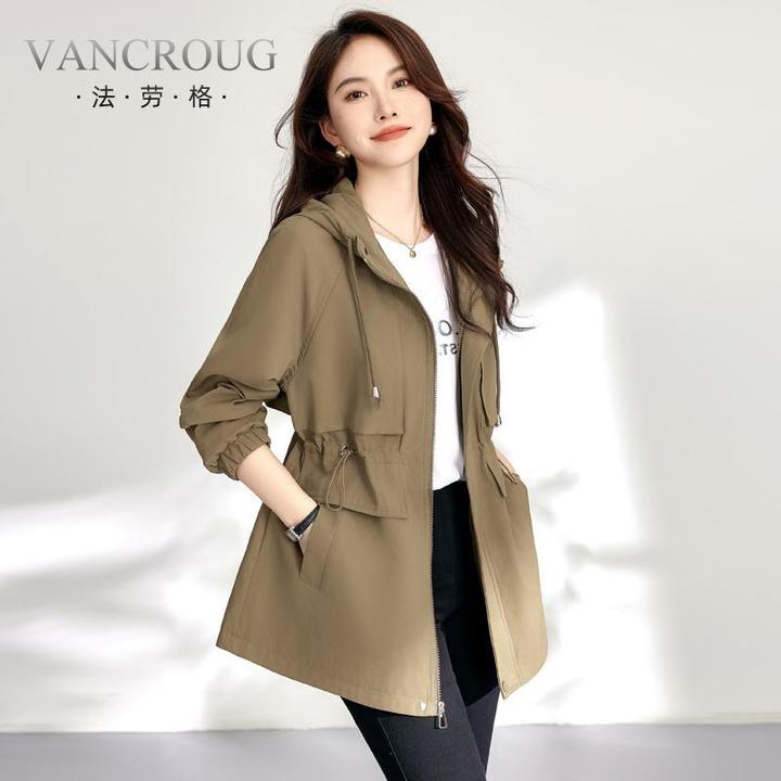 法劳格工装风衣女小香风春秋季新款女款休闲卡其色收腰中款外套