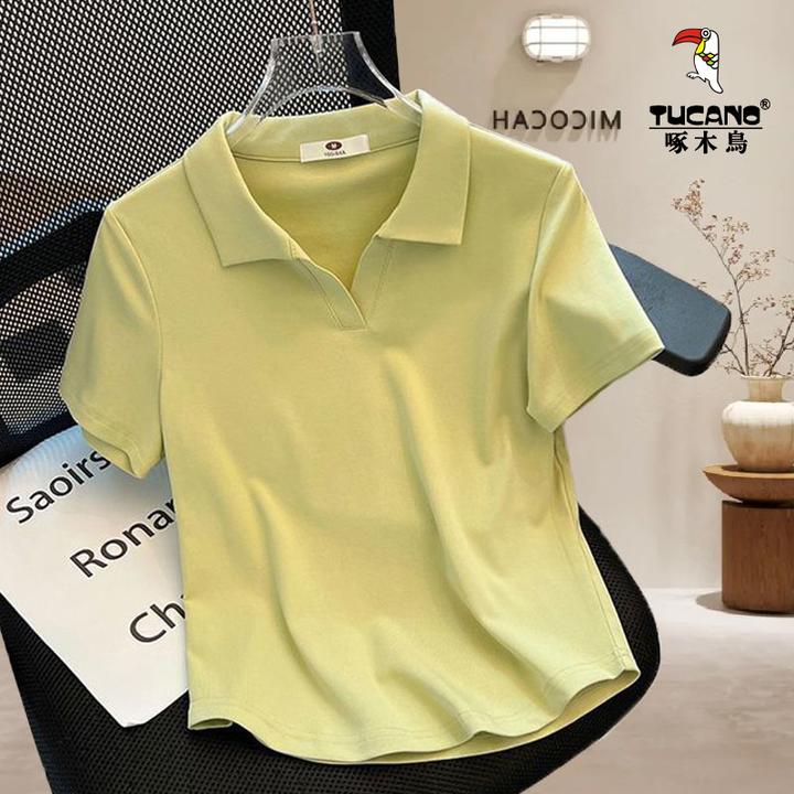 啄木鸟夏季新款大码女装胖mm宽松遮肚短袖显瘦百搭上衣翻领polo衫