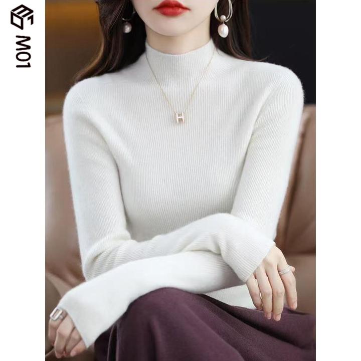 M01半高领针织打底衫女2025秋冬内搭遮肚子显瘦上衣大码修身毛衣