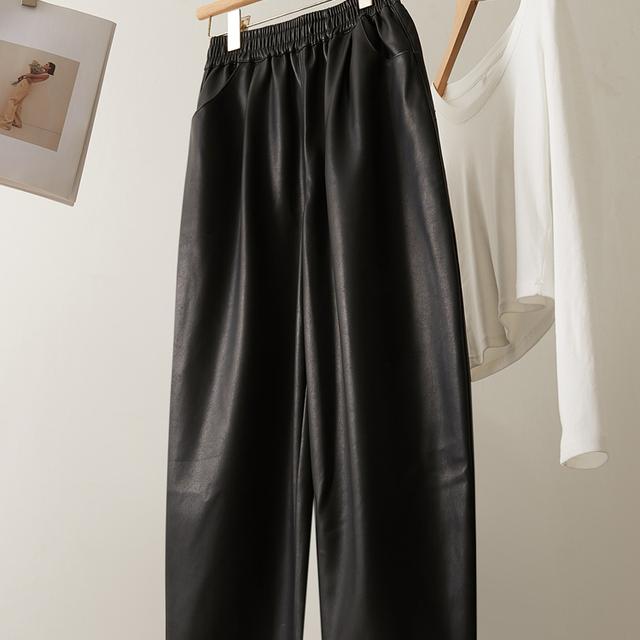 黑色休闲加绒PU皮裤女2025秋冬新款洋气哈伦显瘦宽松阔腿九分裤子