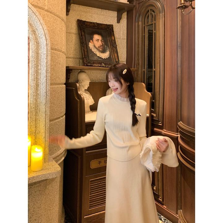 切糕自制【风铃】小个子女秋冬设计感玻璃纱拼接百搭长袖针织衫