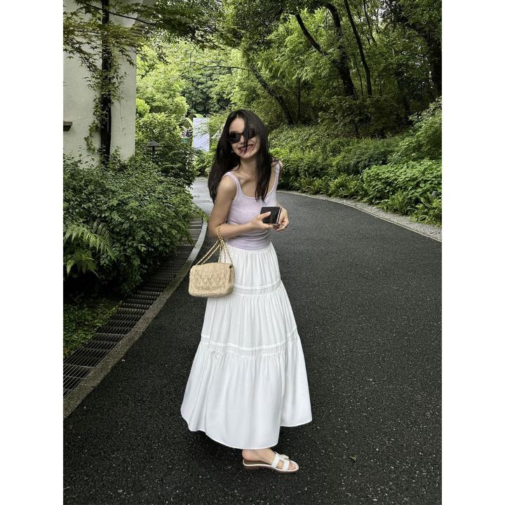 白色a字半身裙女夏季2025新款韩版气质森系蛋糕裙港风复古长裙子