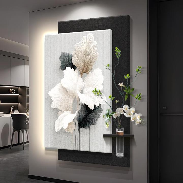 水培绿植入户玄关装饰画奶油风走廊过道壁画灯画2025新款客厅挂画