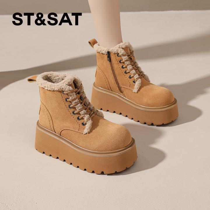 星期六爆款厚底马丁靴女2025冬季新款棉鞋增高加绒保暖翻毛雪地靴
