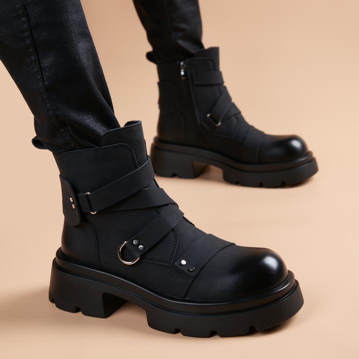 马丁靴2025新款青少年潮流百搭皮靴工装短靴增高厚底机车中筒靴子