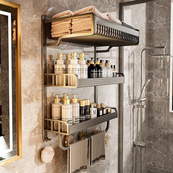 毛巾架一卫生间置物架浴室架子免打孔厕所洗澡间卫浴太空铝浴巾