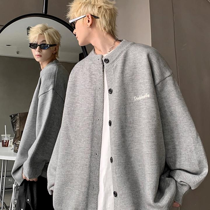 美式开衫毛衣男慵懒高级感秋冬针织衫外套cleanfit潮牌棒球夹克衫